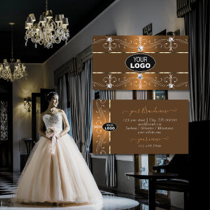 Luxurious Orange and Brown Ornate Borders add Logo Business Card