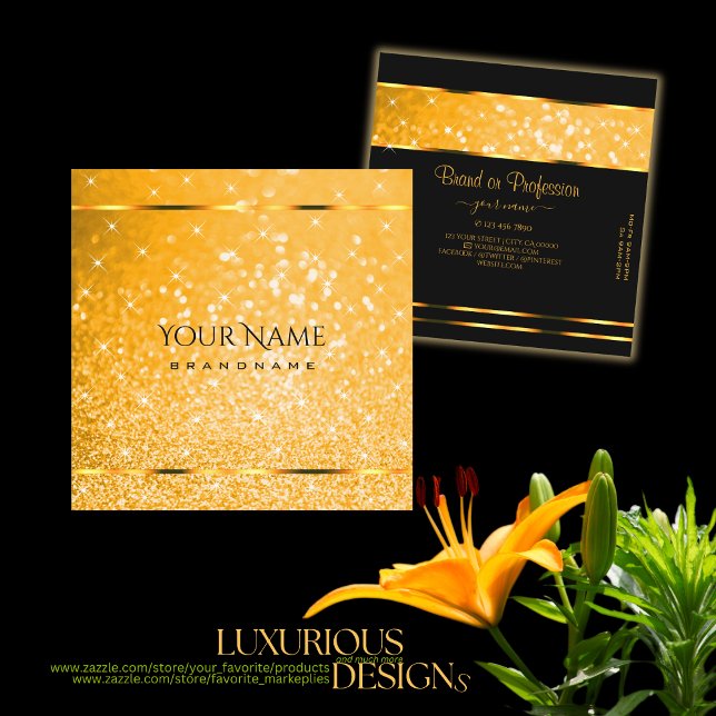 Luxurious Orange Glitter Luminous Stars Elegant Square Business Card (Creator Uploaded)