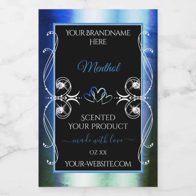 Luxurious Ornate Blue Teal Black Product Labels (Single Label)