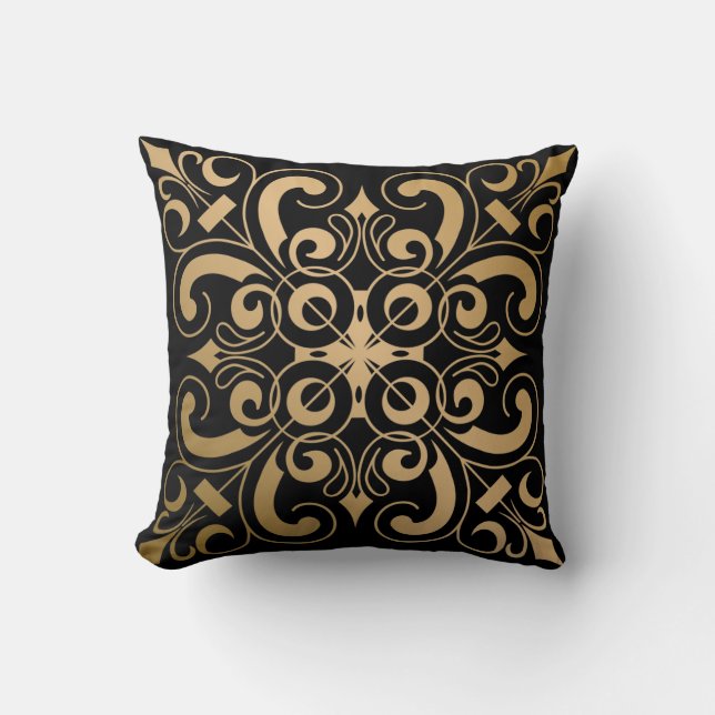 Luxurious Ornate Gold and Black Cushion (Front)