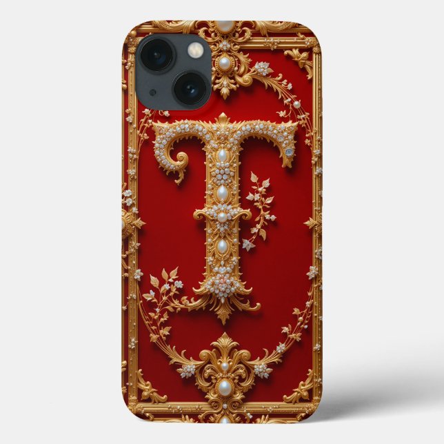 Luxurious Ornate Gold Letter T Case-Mate iPhone Case (Back)