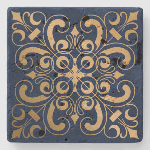 Luxurious Ornate Gold Navy Stone Coaster