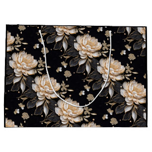 Luxurious pearl black peony flower pattern elegant large gift bag