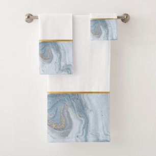 LUXURIOUS PEARL BLUE MARBLE DESIGN TOWEL SET