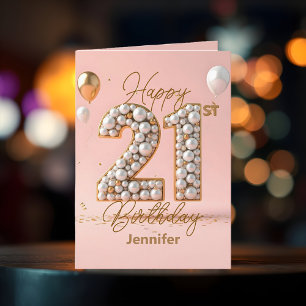 Luxurious Pearls and Gold Accents 21st Birthday Card