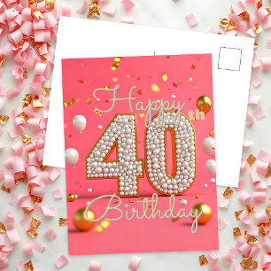 Luxurious Pearls and Gold Accents 40th Birthday Postcard