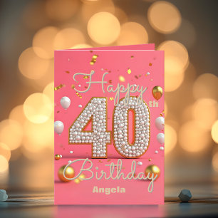 Luxurious Pearly Pink & Gold Accents 40th Birthday Card