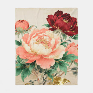 Luxurious Peony Floral Bouquet Fleece Blanket