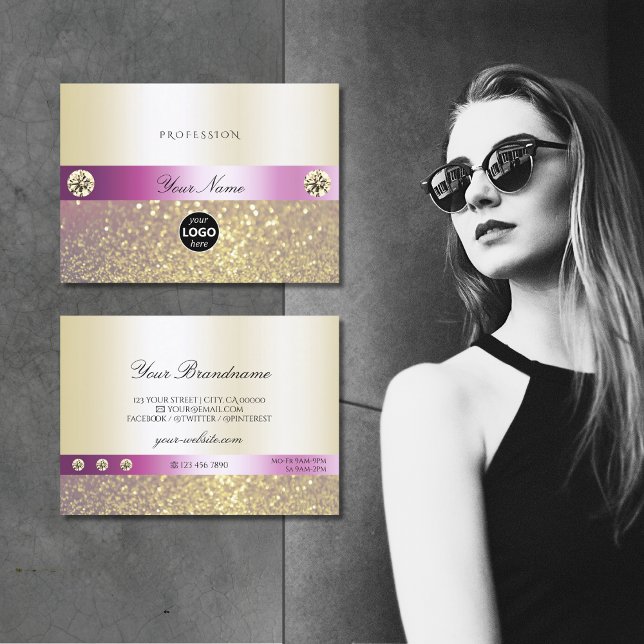 Luxurious Pink and Gold Shimmery Glitter with Logo Business Card (Creator Uploaded)