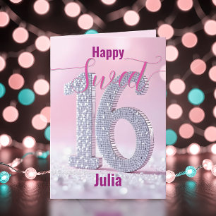 Luxurious Pink Diamond Studded Number Sweet 16 Card
