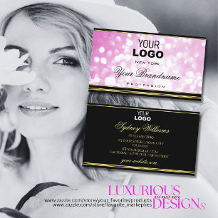 Luxurious Pink Glitter Black Logo Decorative Gold Business Card