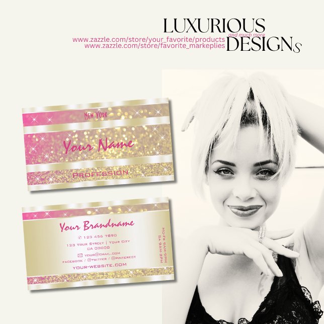 Luxurious Pink Purple Gold Glitter Stars Elegance Business Card (Creator Uploaded)