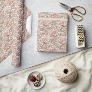 Luxurious Pink Roses and Pearls 2D Pattern Wrappin Wrapping Paper