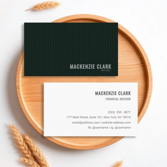 Luxurious Pinstripe Dark Green & White Business Card (Creator Uploaded)