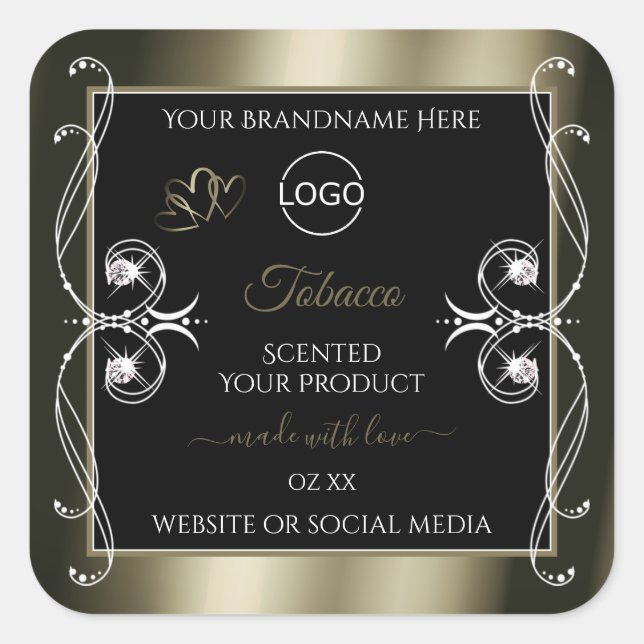 Luxurious Platinum Black Product Labels with Logo (Front)