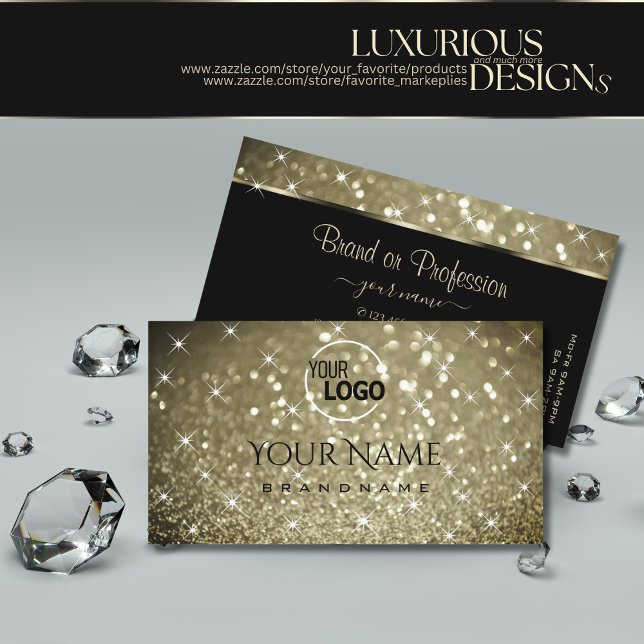 Luxurious Platinum Glitter Luminous Stars add Logo Business Card (Creator Uploaded)