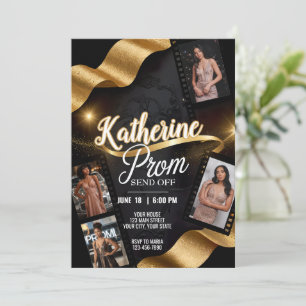 Luxurious Prom Send Off Gold Ribbon Film Roll Invitation
