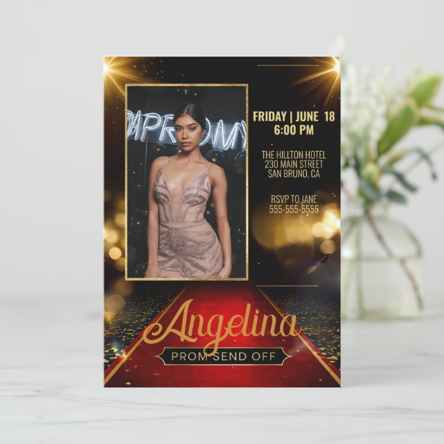 Luxurious Prom Send Off Graduation Red Carpet Invitation (Standing Front)