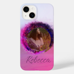 Luxurious Purple and Pink Ombre Circle Frame Case-Mate iPhone 14 Case