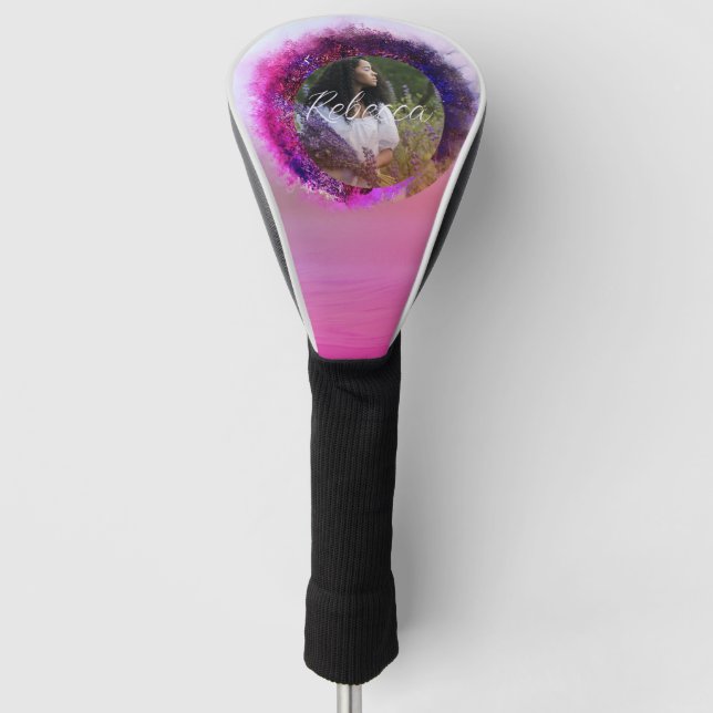 Luxurious Purple and Pink Ombre Circle Frame Golf Head Cover (Front)
