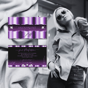 Luxurious Purple Black Sparkling Diamonds Monogram Business Card