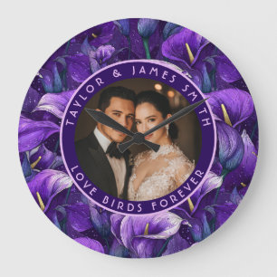 Luxurious Purple Calla Lilies Charm Traditional We Large Clock