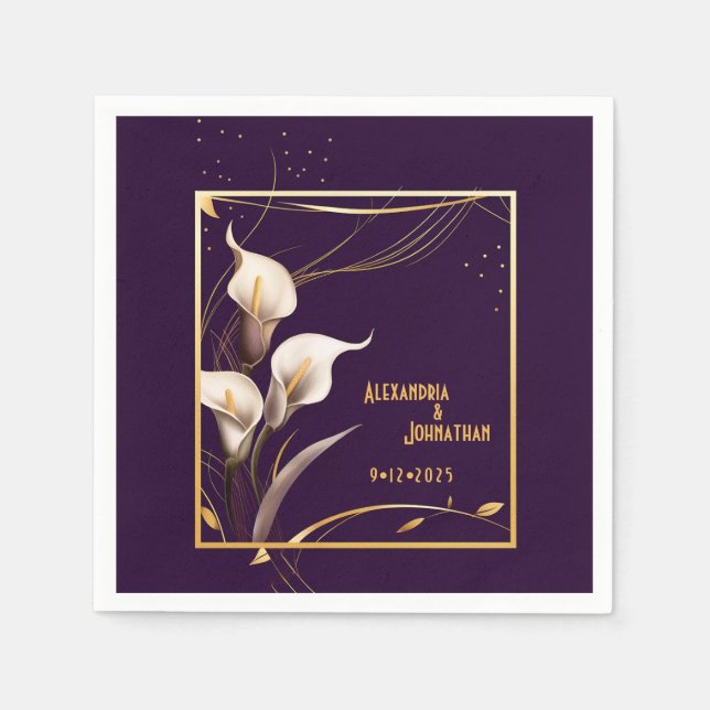  Luxurious Purple & Ivory Calla Lily Wedding  Napkin (Front)