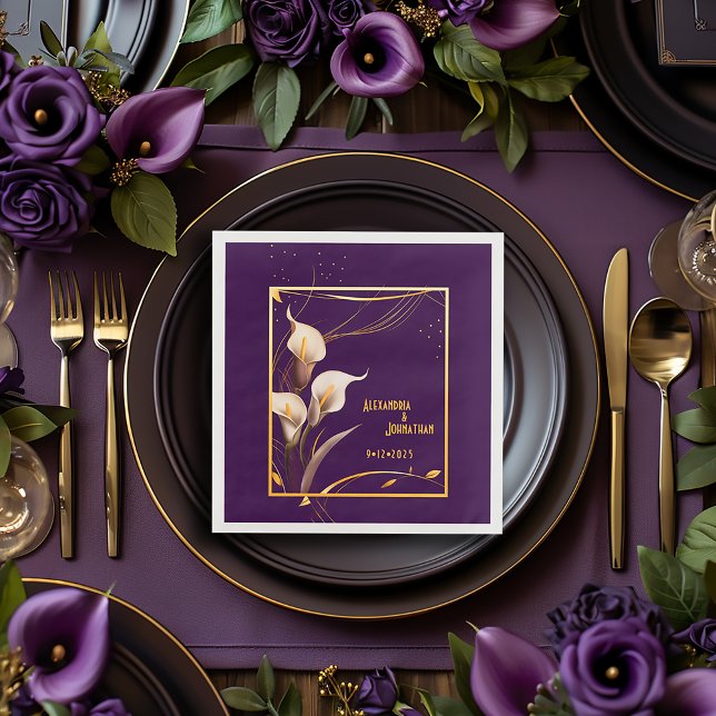  Luxurious Purple & Ivory Calla Lily Wedding  Napkin (Chic Purple Wedding Calla Lily Dinner Napkins)