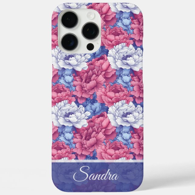 Luxurious Purple Peonies Custom Name Iphone Case  (Back)
