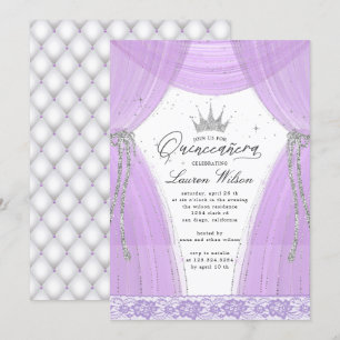 luxurious purple princess sparkle Quinceanera Invitation
