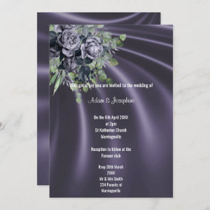 LUXURIOUS PURPLE SATIN FLORAL ELEGANT WEDDING INVITATION