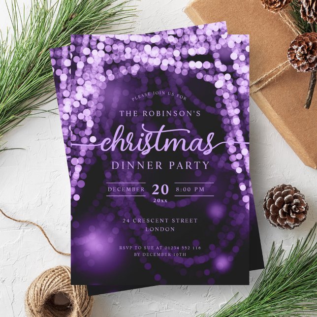 Luxurious Purple Winter String Lights Christmas  Invitation (Luxurious Purple Winter String Lights Christmas Invitation)