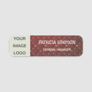 Luxurious Red Gold Quilted Diamond Tufted Design Name Tag