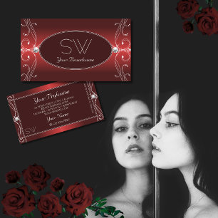 Luxurious Red Ornate Sparkling Diamonds Initials Business Card