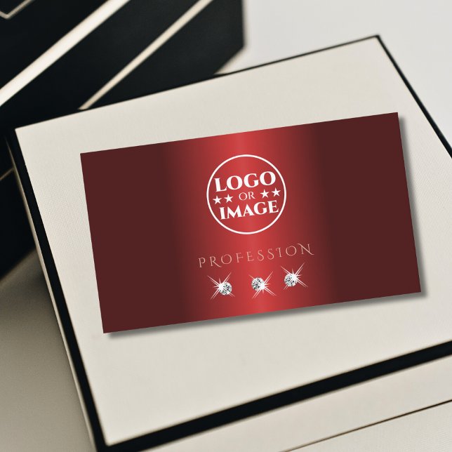 Luxurious Red Rose Gold Sparkle Diamonds with Logo Business Card (Creator Uploaded)