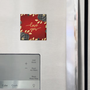 Luxurious Red With Black and Gold Floral Border Magnet