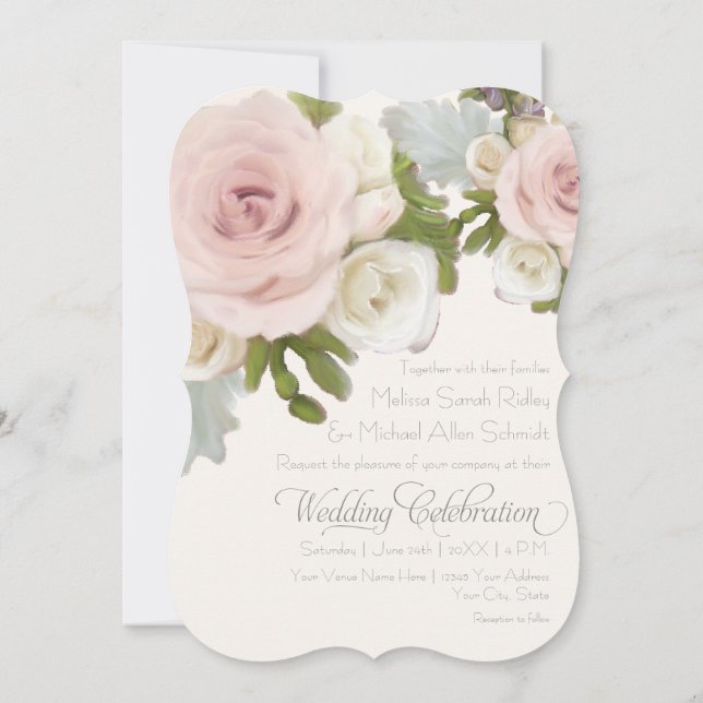 Luxurious Romantic Floral Wedding Rose Succulents Invitation (Back)