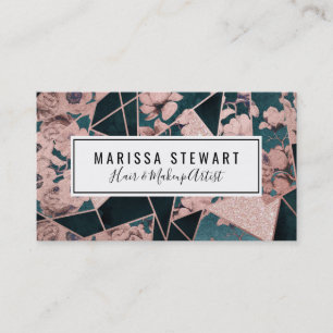 Luxurious Rose Gold Artsy Floral Geometric Pattern Business Card