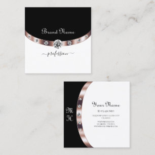 Luxurious Rose Gold Black and White with Monogram Square Business Card
