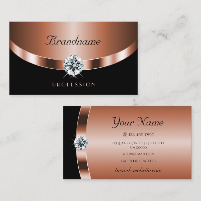 Luxurious Rose Gold Black Shimmery Jewels Diamonds Business Card (Front/Back)