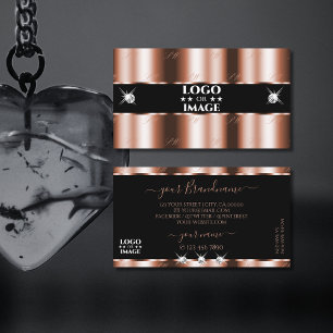 Luxurious Rose Gold Black Sparkle Jewels with Logo Business Card