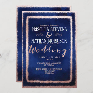 Luxurious Rose Gold Glitter Dust Navy Blue Wedding Invitation