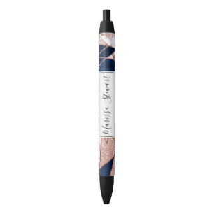 Luxurious Rose Gold Glitter Geometric Marble Black Ink Pen