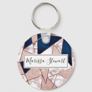 Luxurious Rose Gold Glitter Geometric Marble Key Ring