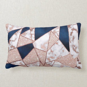 Luxurious Rose Gold Glitter Geometric Marble Lumbar Cushion