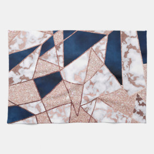 Luxurious Rose Gold Glitter Geometric Marble Tea Towel