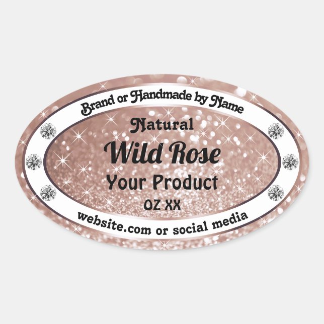 Luxurious Rose Gold Glitter Jewels Product Labels (Front)
