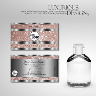 Luxurious Rose Gold Glitter Stars and Logo Silver  Business Card