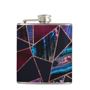 Luxurious Rose Gold Liquid Paint Marble Geometric Hip Flask