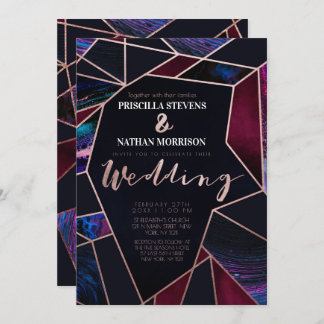 Luxurious Rose Gold Liquid Paint Marble Wedding Invitation